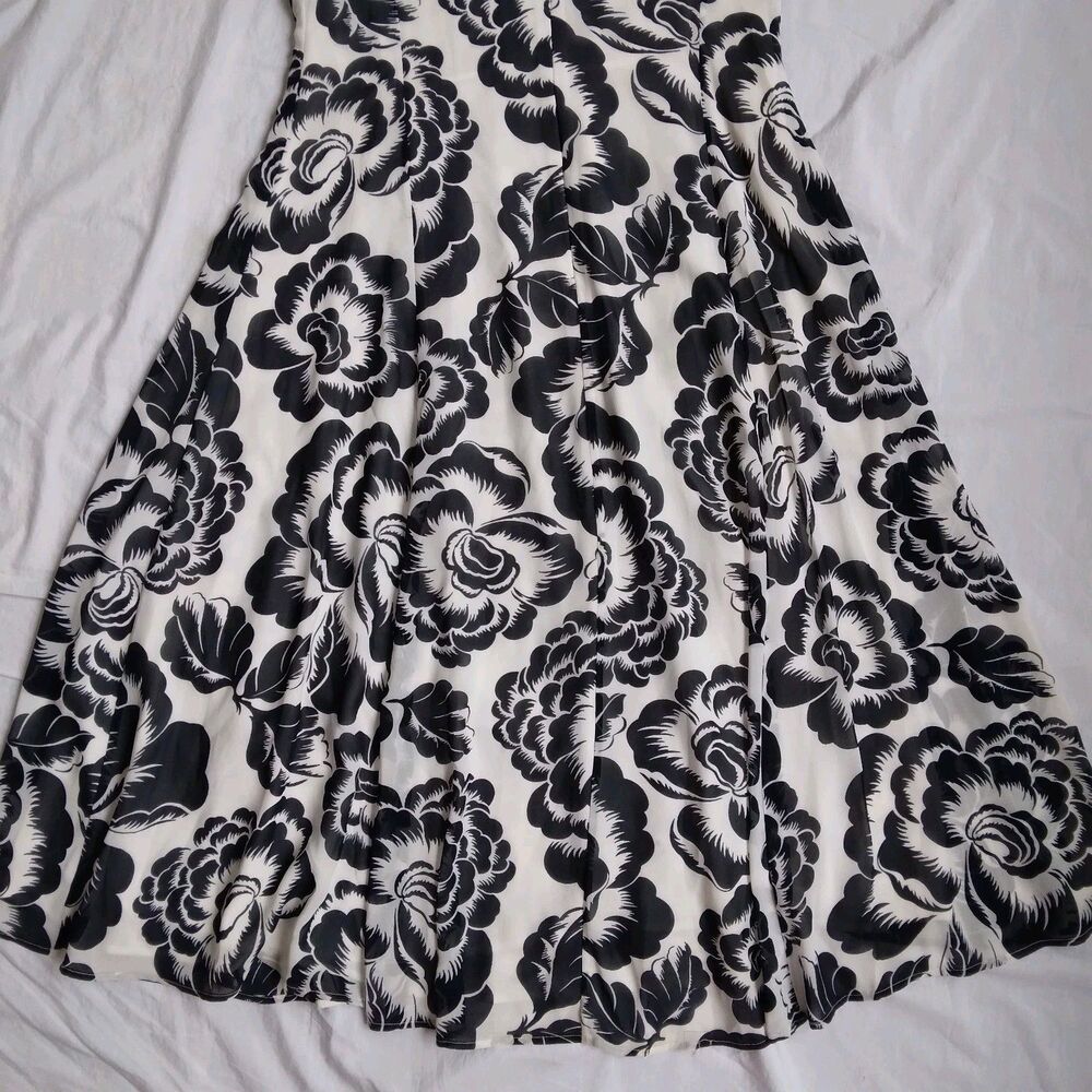 Ann Taylor Black White Floral Dress Midi Cottagecore Feminine Women's Large - Picture 10 of 12